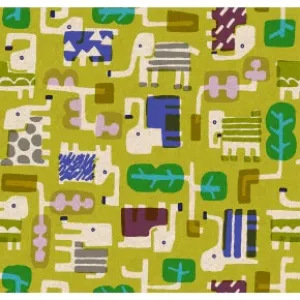 Safari - Elephant Walk - Grass Canvas Fabric for Cotton   Steel