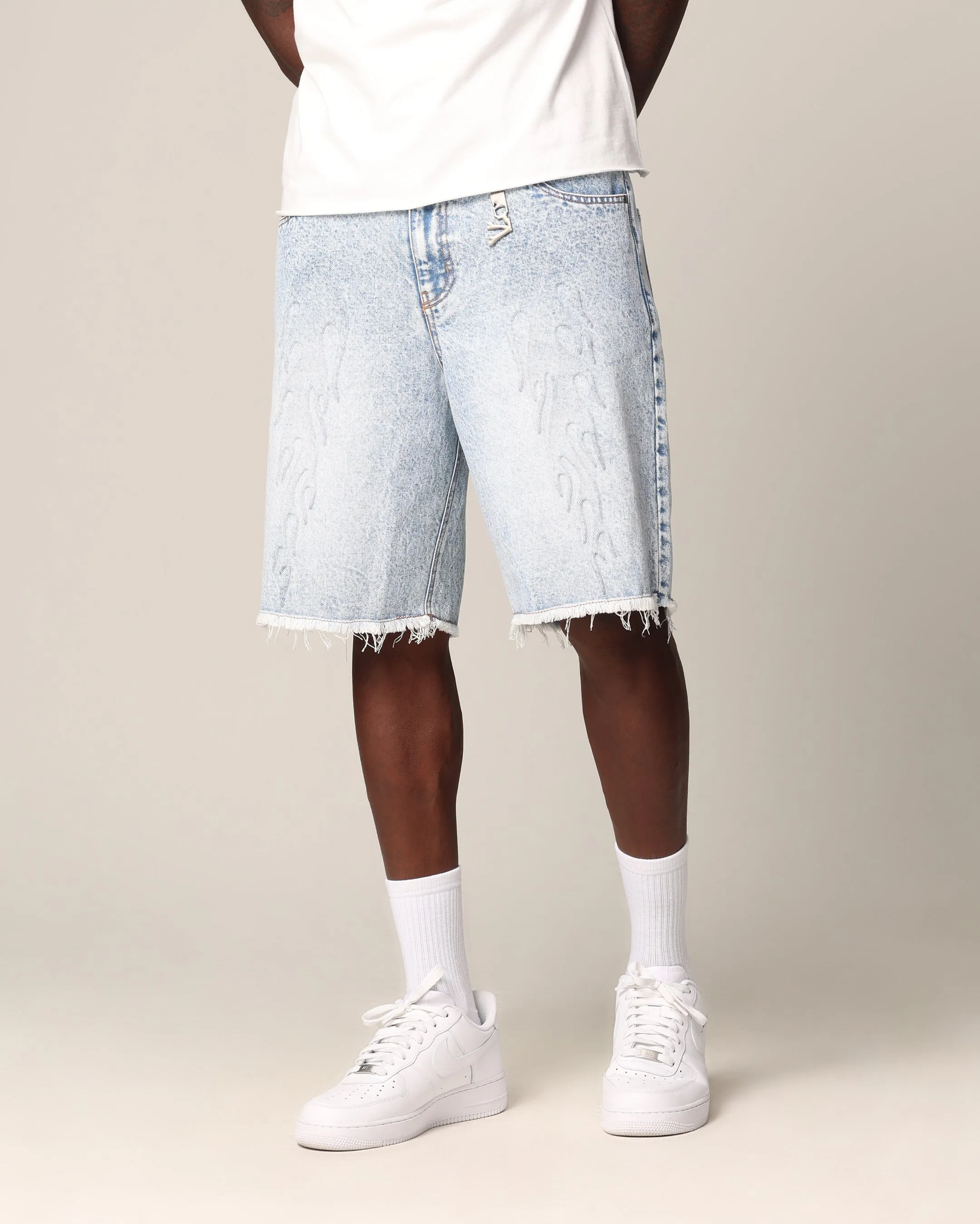 Saint Morta Inferno Baggy Denim Shorts Blue Acidwash