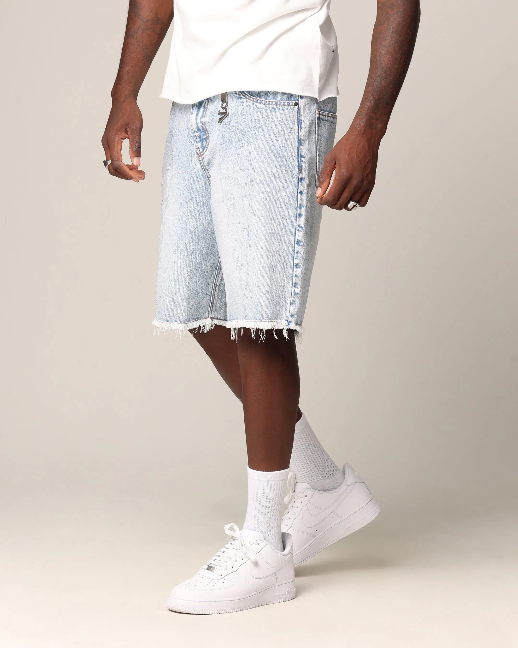 Saint Morta Inferno Baggy Denim Shorts Blue Acidwash