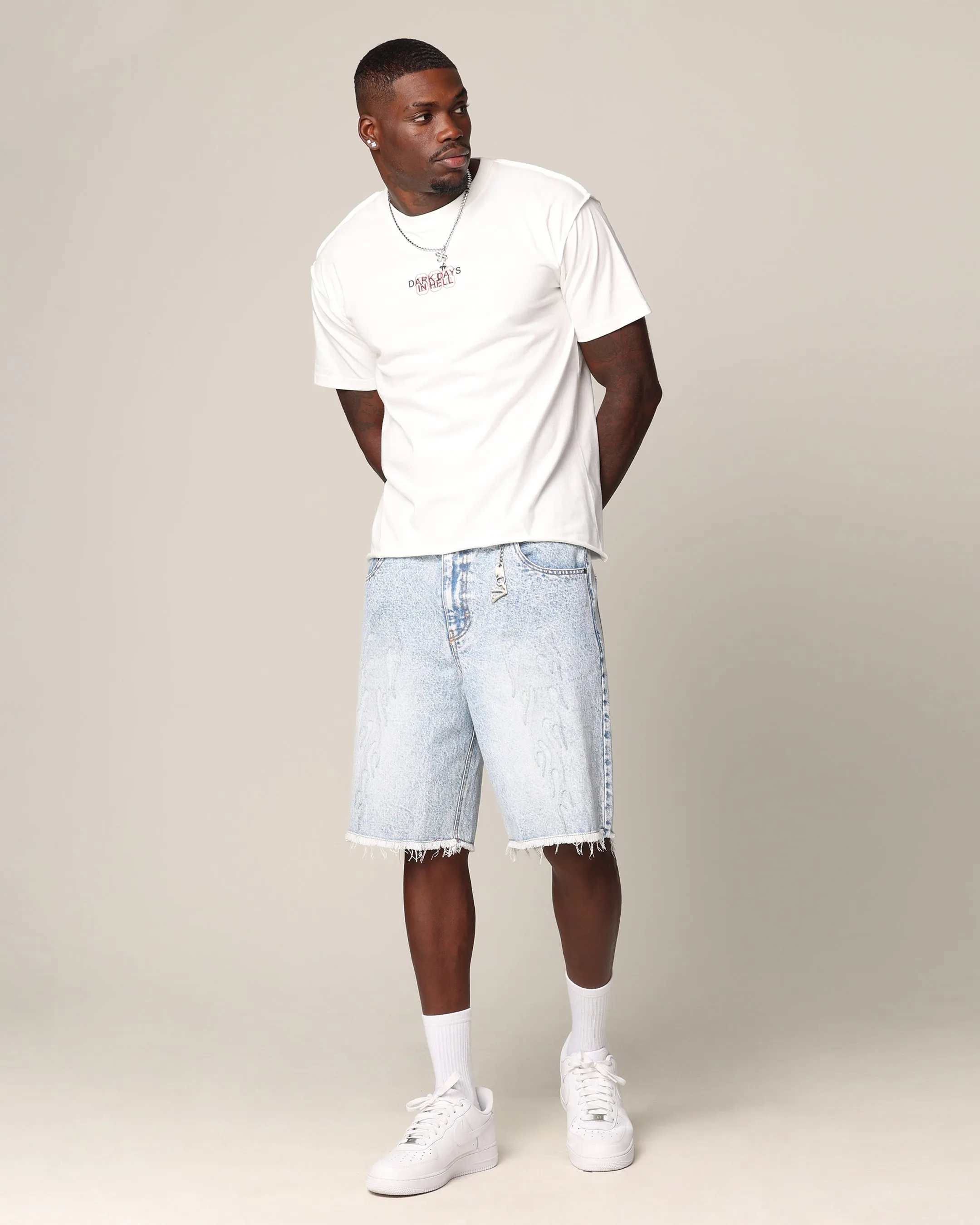 Saint Morta Inferno Baggy Denim Shorts Blue Acidwash