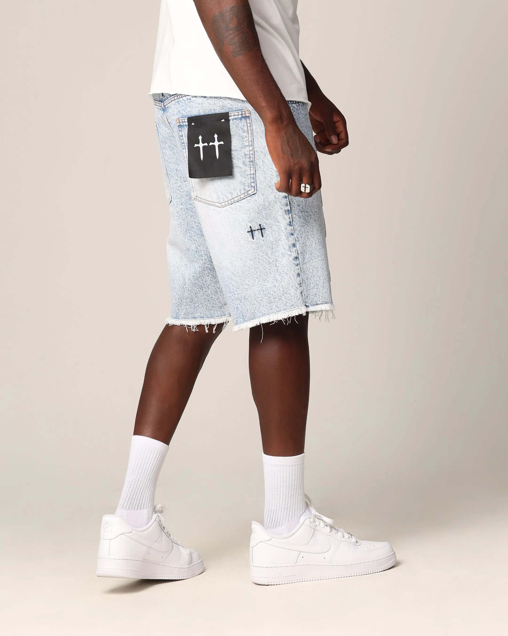 Saint Morta Inferno Baggy Denim Shorts Blue Acidwash