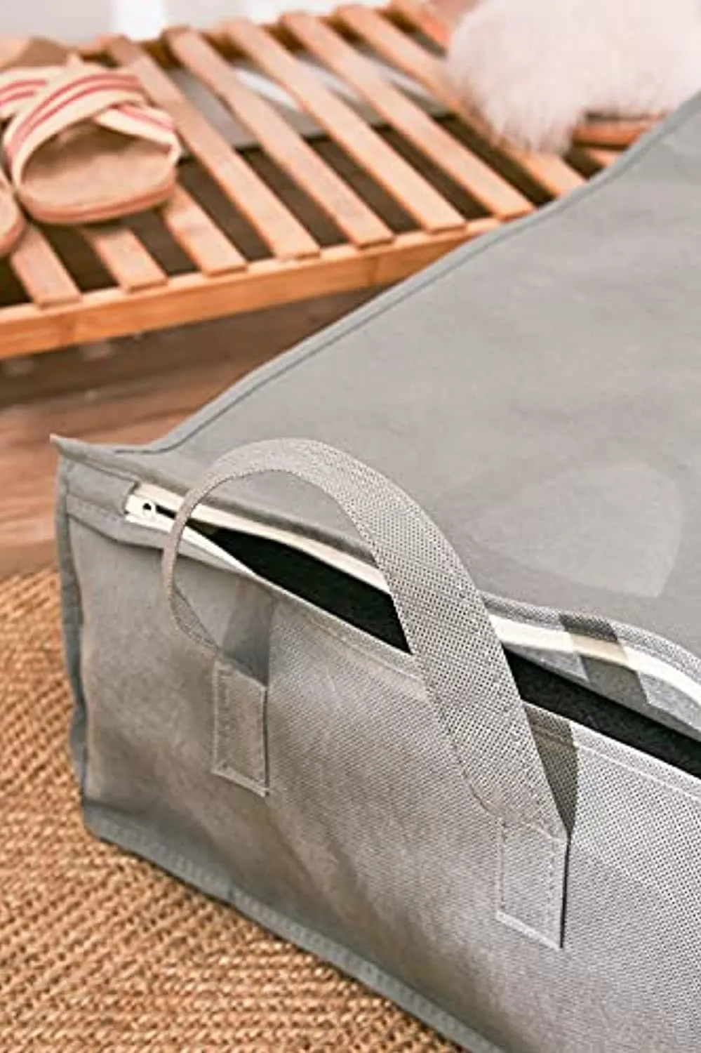 Sami Time Clothes Blanket Storage Bags Organizer with Reinforced Handle-Set of 3,Foldable with Sturdy Zipper, Clear Window (Large Gray(19.68in14.17in8.26in))