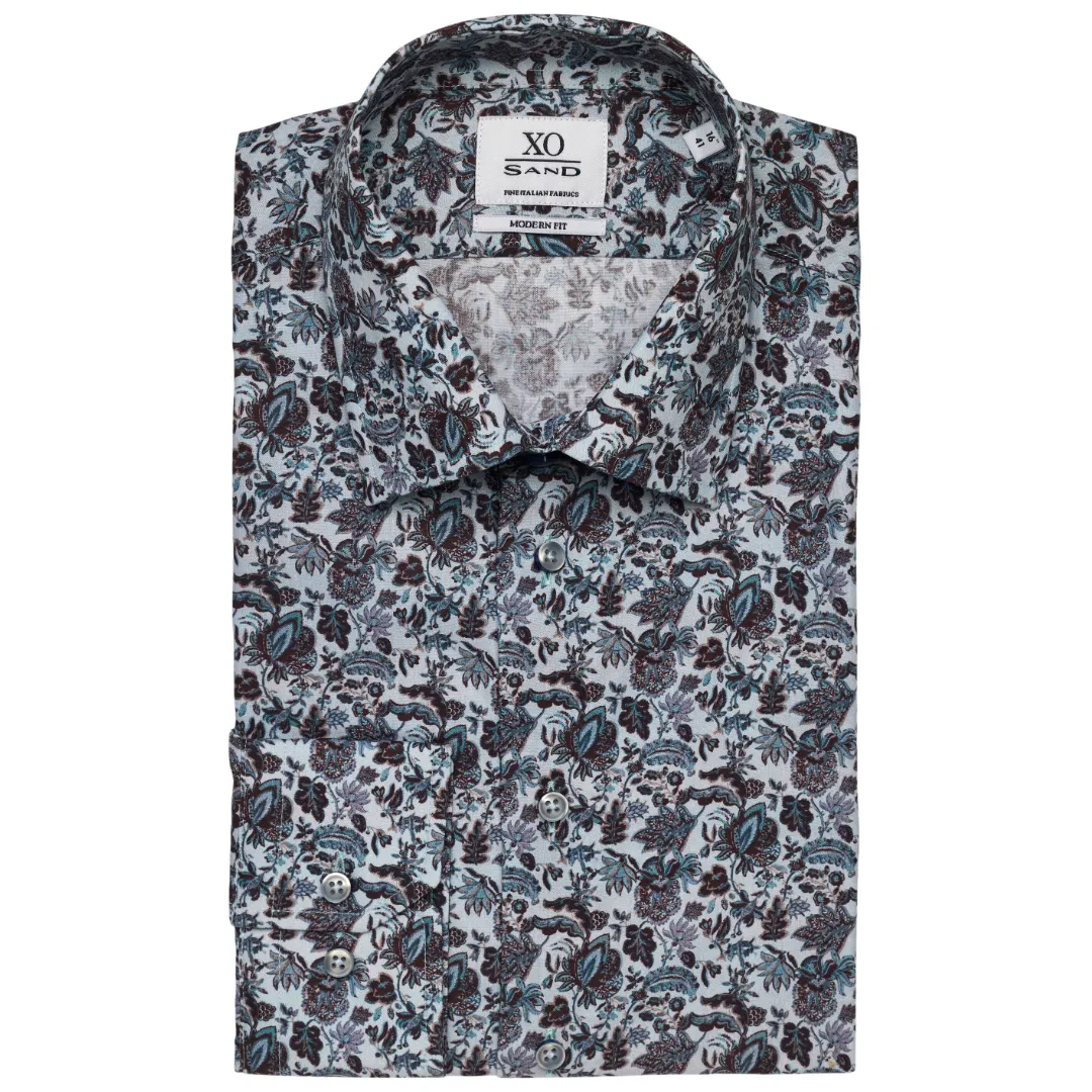 Sand Floral Print Shirt - Light Blue