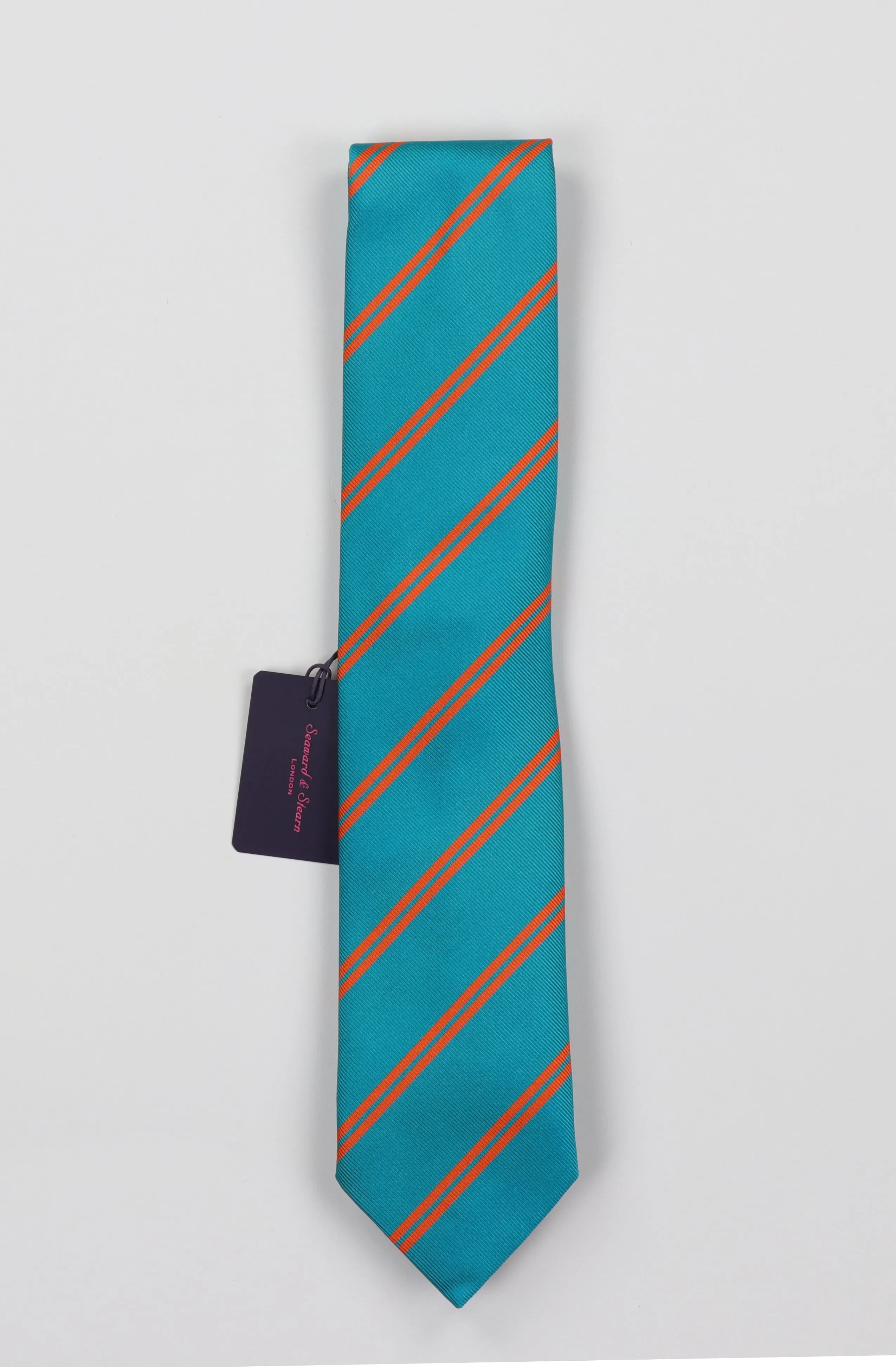 Seaward & Stearn Silk Woven Necktie - Teal Stripe