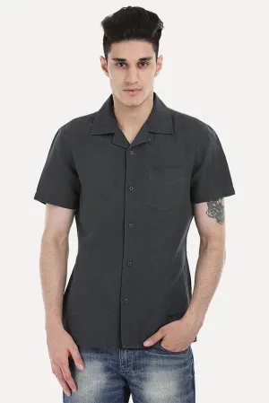 Short-Sleeve Camp-Collar Linen/Cotton Shirt