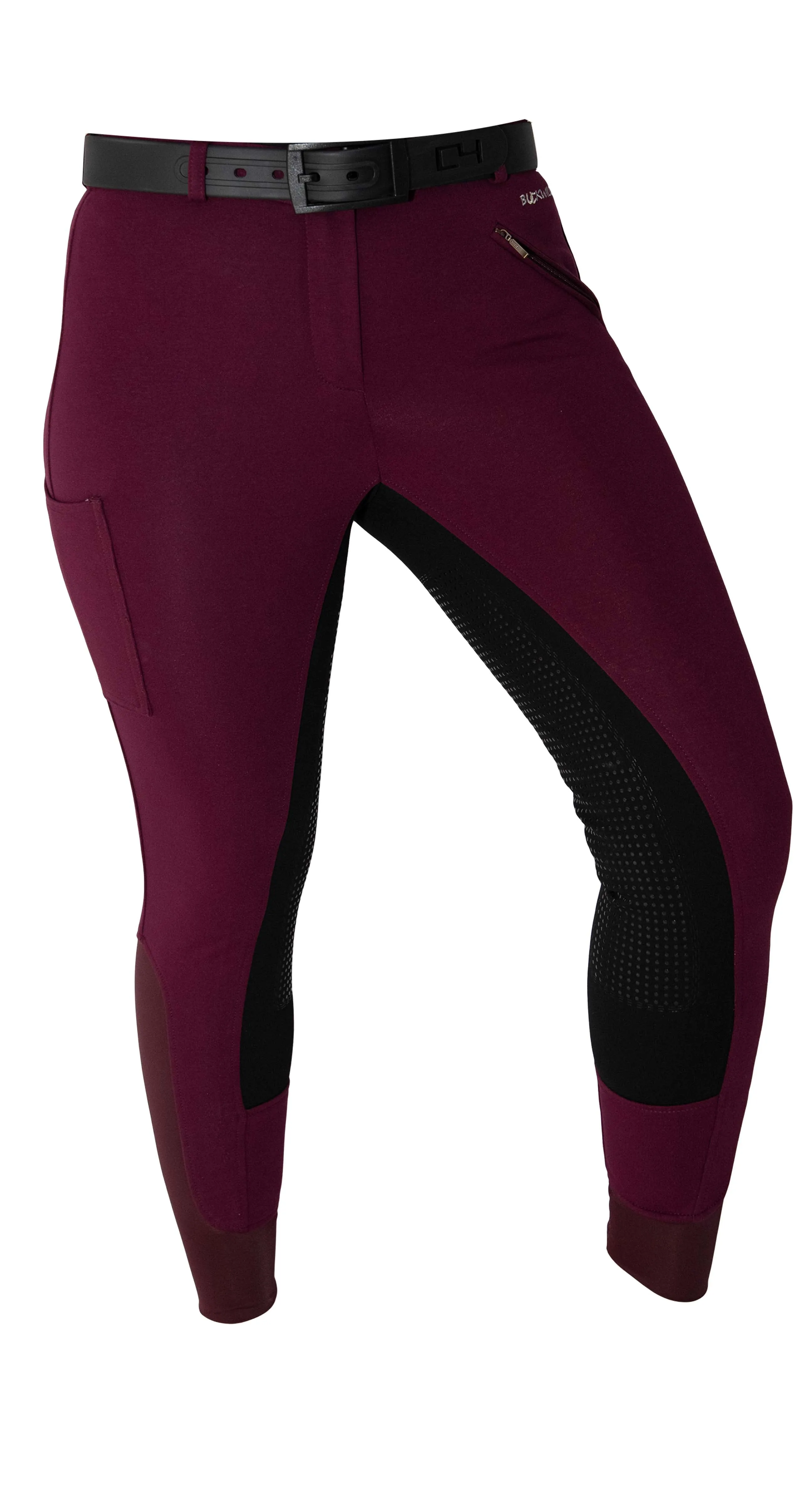 Signature Mid Waist Breech | Maroon   Black | Side Pocket