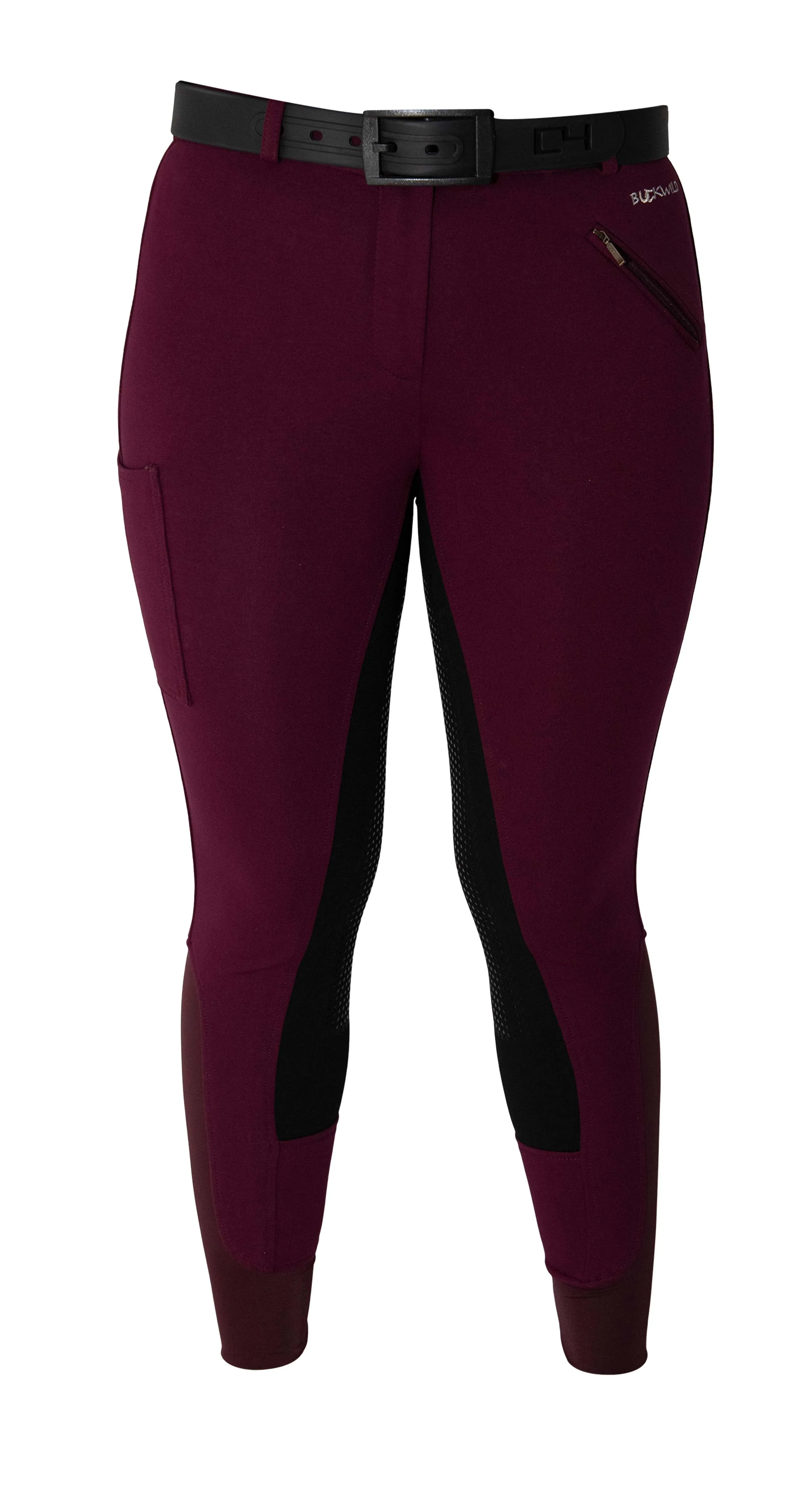 Signature Mid Waist Breech | Maroon   Black | Side Pocket