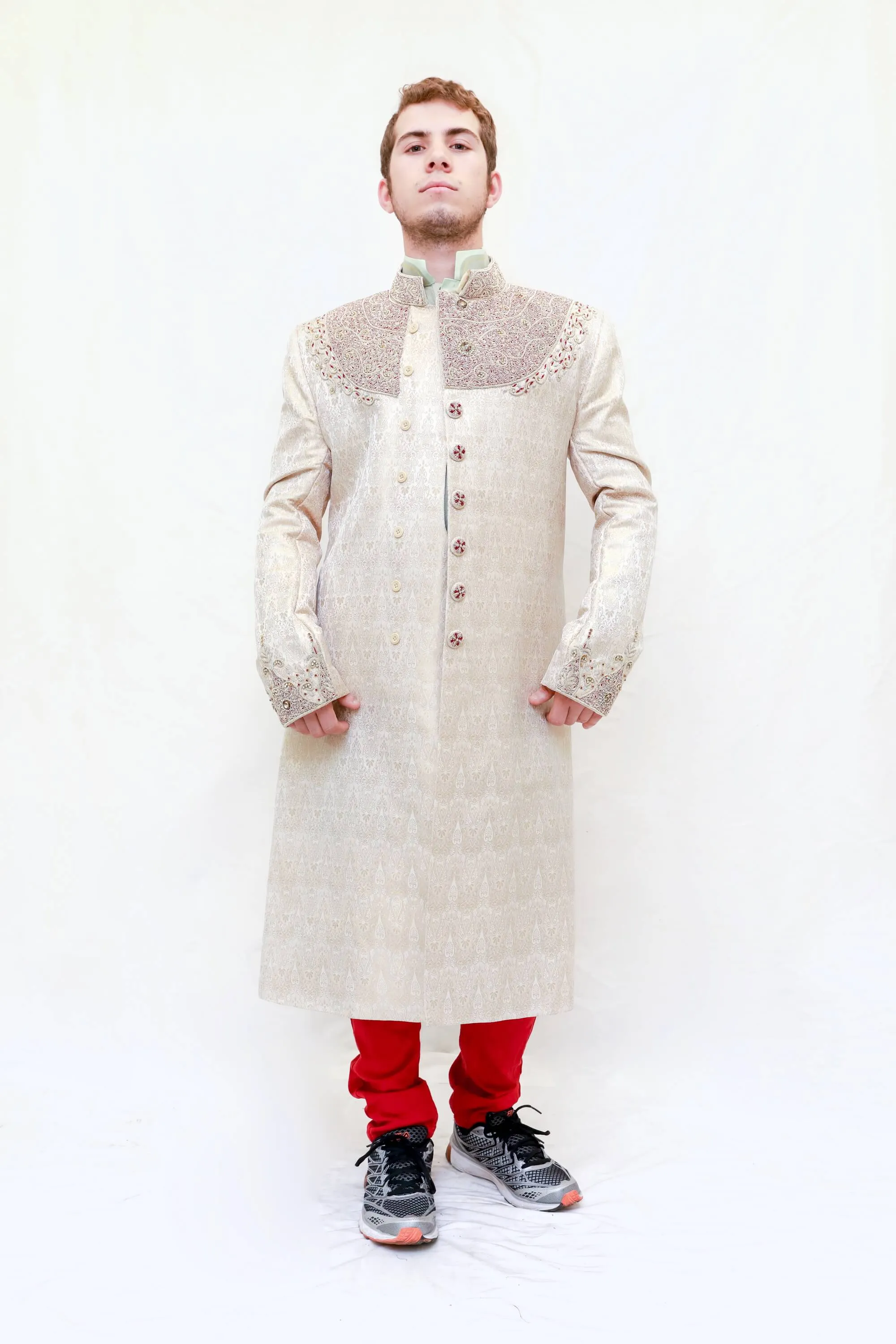 Silk embroidered Embossed Coat-Sherwani