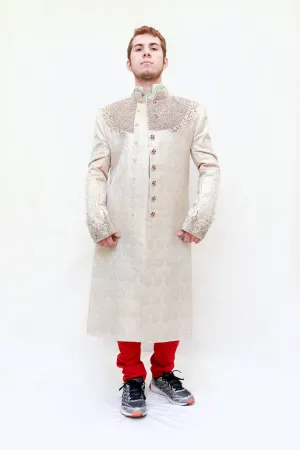 Silk embroidered Embossed Coat-Sherwani