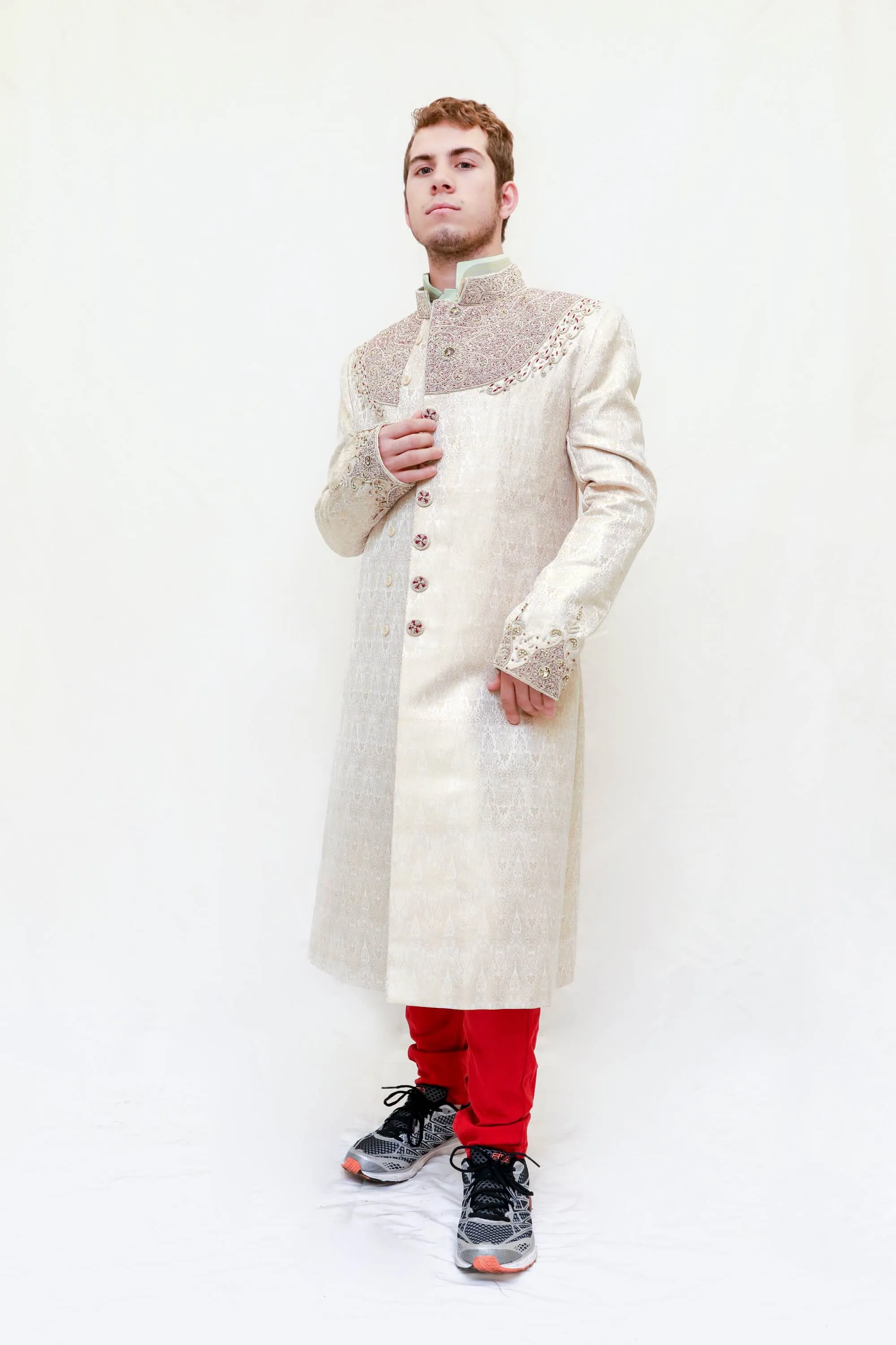Silk embroidered Embossed Coat-Sherwani