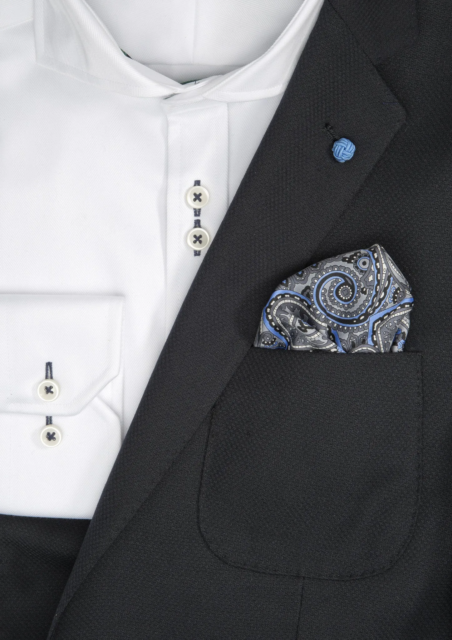 Silk Paisley Pocket square - 988 Grey