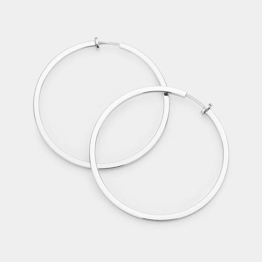 Silver Metal Hoop Clip on Earrings | 1.25" | 367059