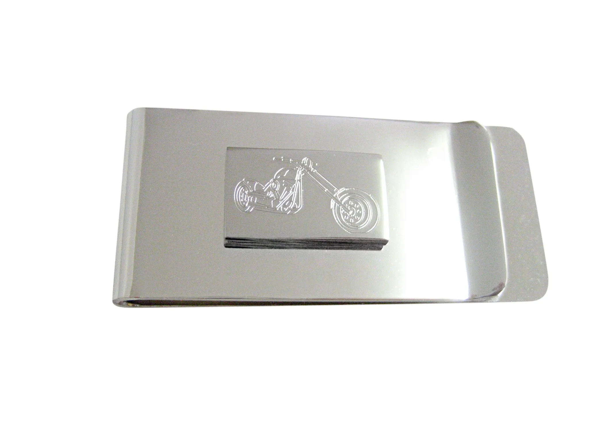 Silver Toned Etched Chopper Motorcycle Money Clip