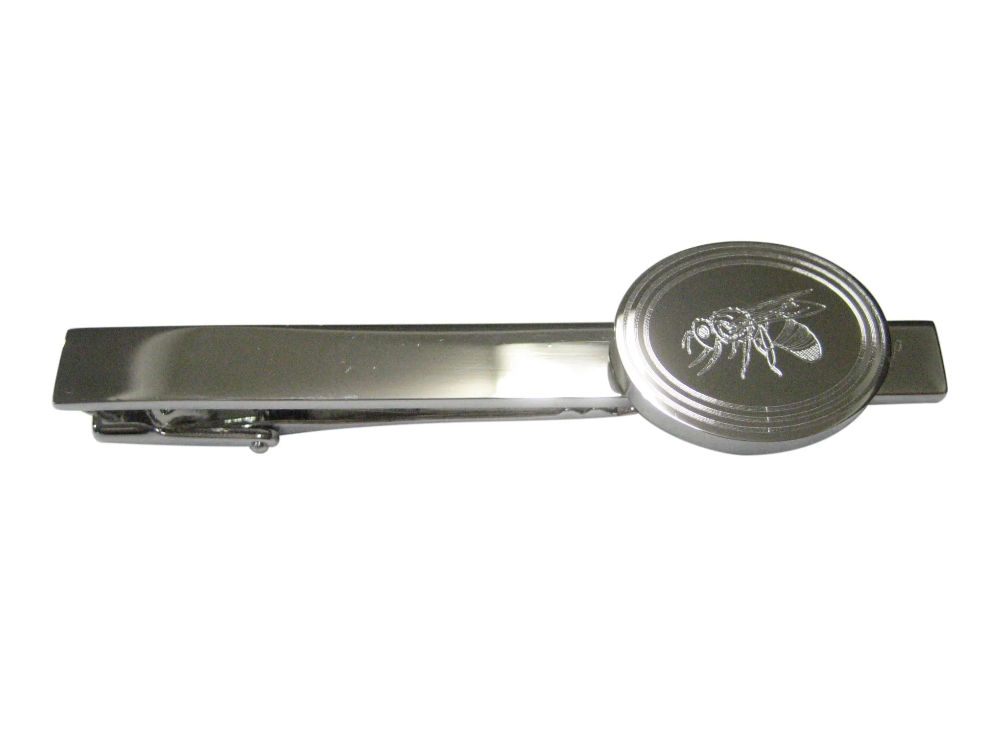 Silver Toned Etched Oval Bee Tie Clip