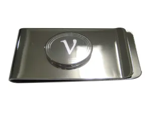 Silver Toned Etched Oval Greek Letter Nu Money Clip