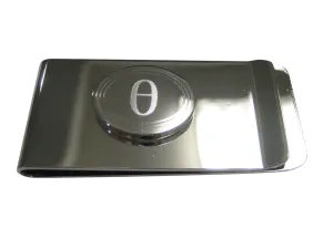 Silver Toned Etched Oval Greek Letter Theta Pendant Money Clip