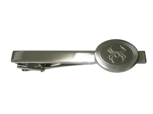 Silver Toned Etched Oval Spider Bug Insect Tie Clip