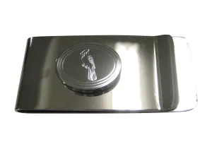 Silver Toned Oval Etched Blue Jay Bird Money Clip