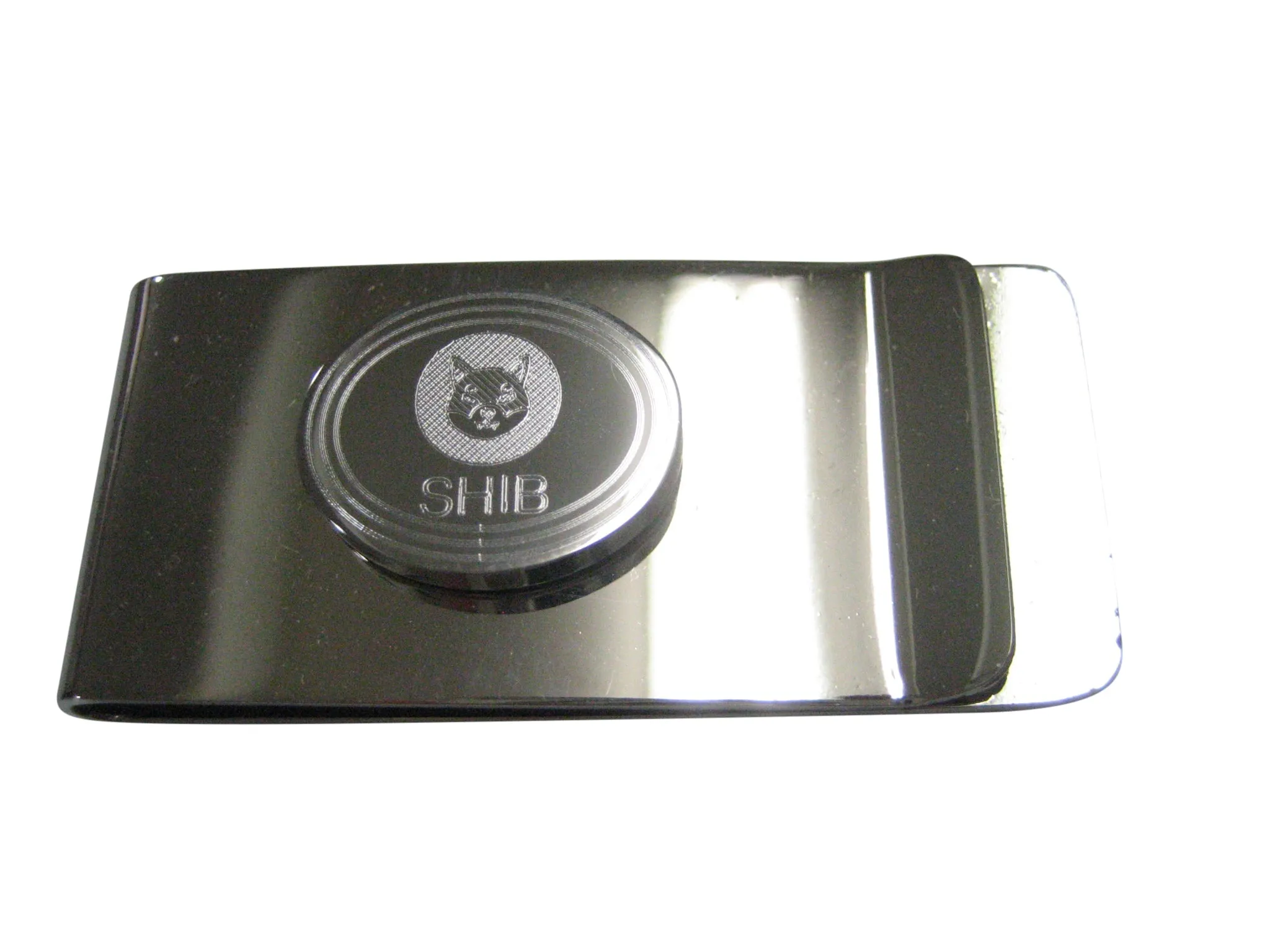 Silver Toned Oval Pendant Etched Shiba Inu Coin SHIB Cryptocurrency Blockchain Money Clip