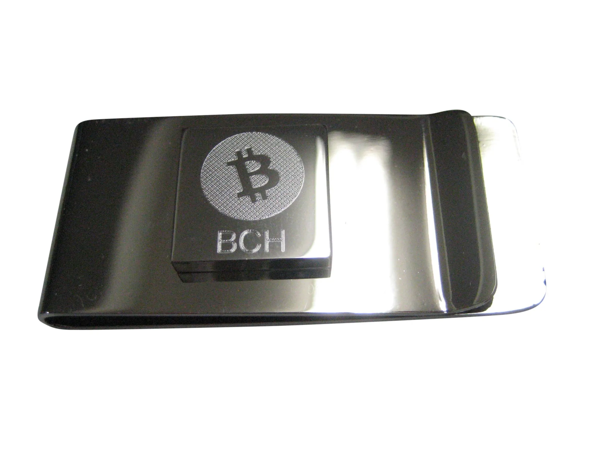 Silver Toned Square Etched Bitcoin Cash Coin Cryptocurrency Blockchain Money Clip
