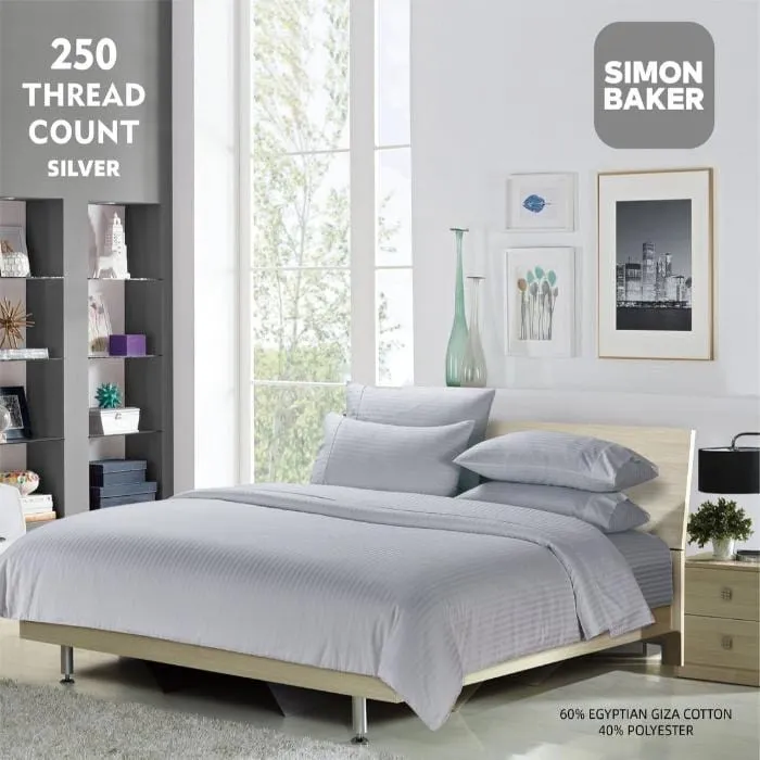 Simon Baker 250 Thread Count Egyptian Cotton Stripe Duvet Cover Set Silver
