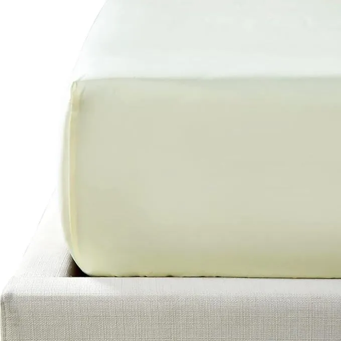 Simon Baker Cream 200 Thread Count Cotton Percale Fitted Sheet