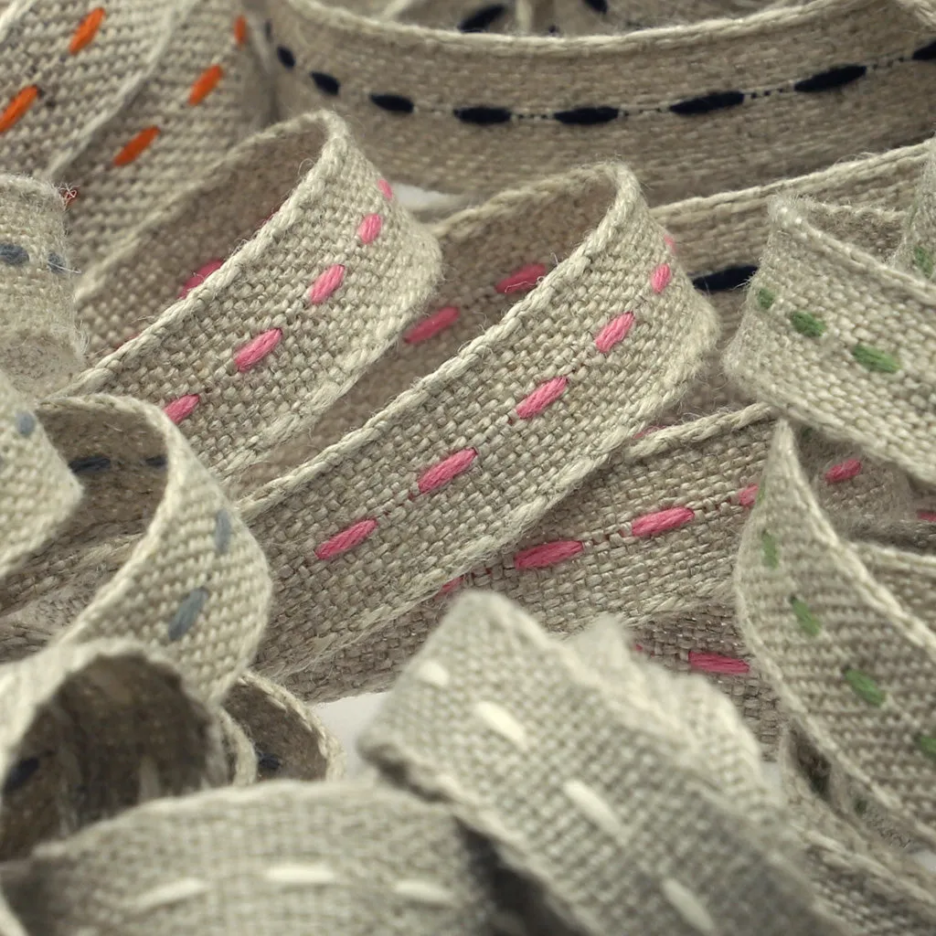 Single Stitched Linen Ribbon #10 Ecru & Black