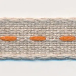 Single Stitched Linen Ribbon #2 Ecru & Brick