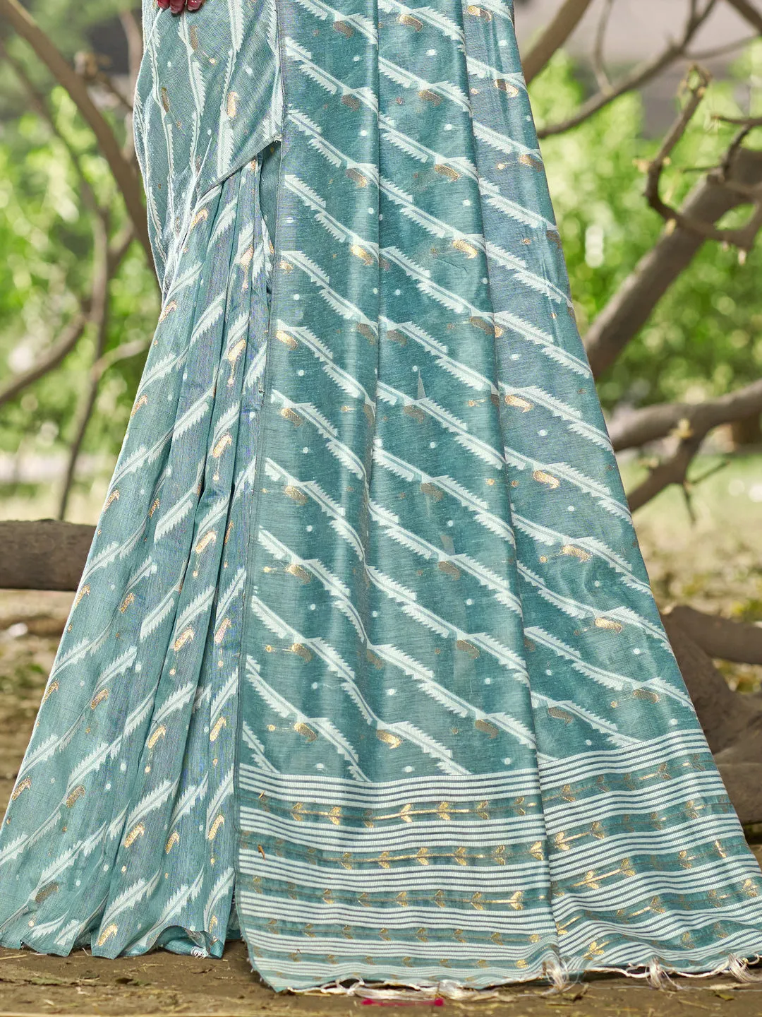 Sky Blue Linen Cotton Saree