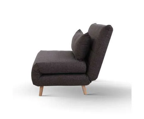 Sofa Bed Lounge King Single Seater Futon Couch Linen Fabric Wood Legs Dark Grey