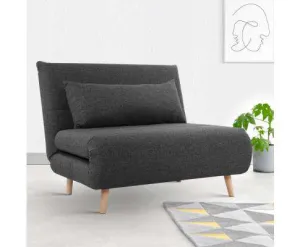 Sofa Bed Lounge King Single Seater Futon Couch Linen Fabric Wood Legs Dark Grey