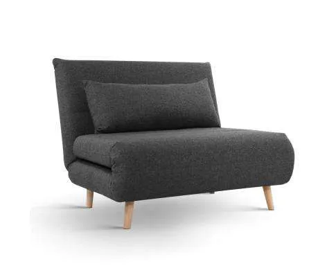Sofa Bed Lounge King Single Seater Futon Couch Linen Fabric Wood Legs Dark Grey