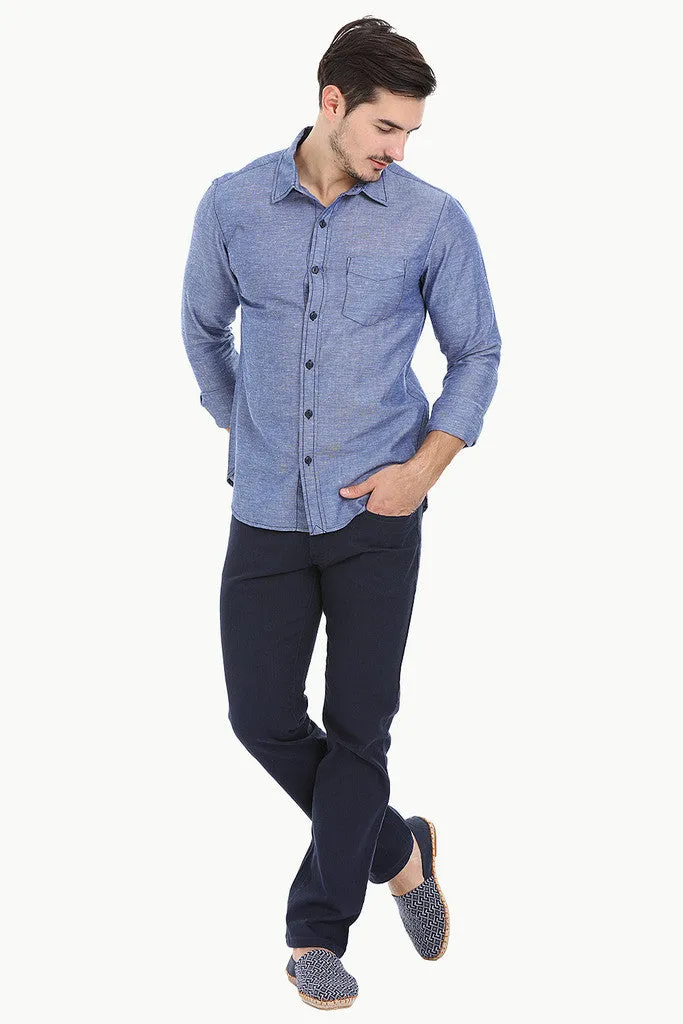 Solid Chambray Linen Full Sleeve Shirt