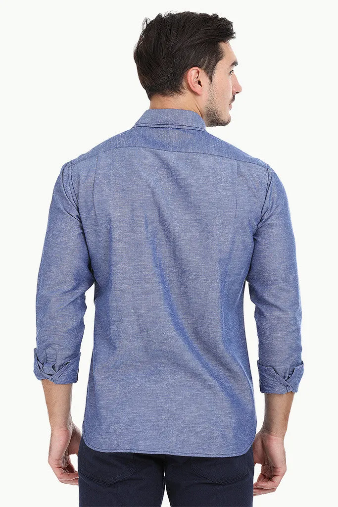 Solid Chambray Linen Full Sleeve Shirt