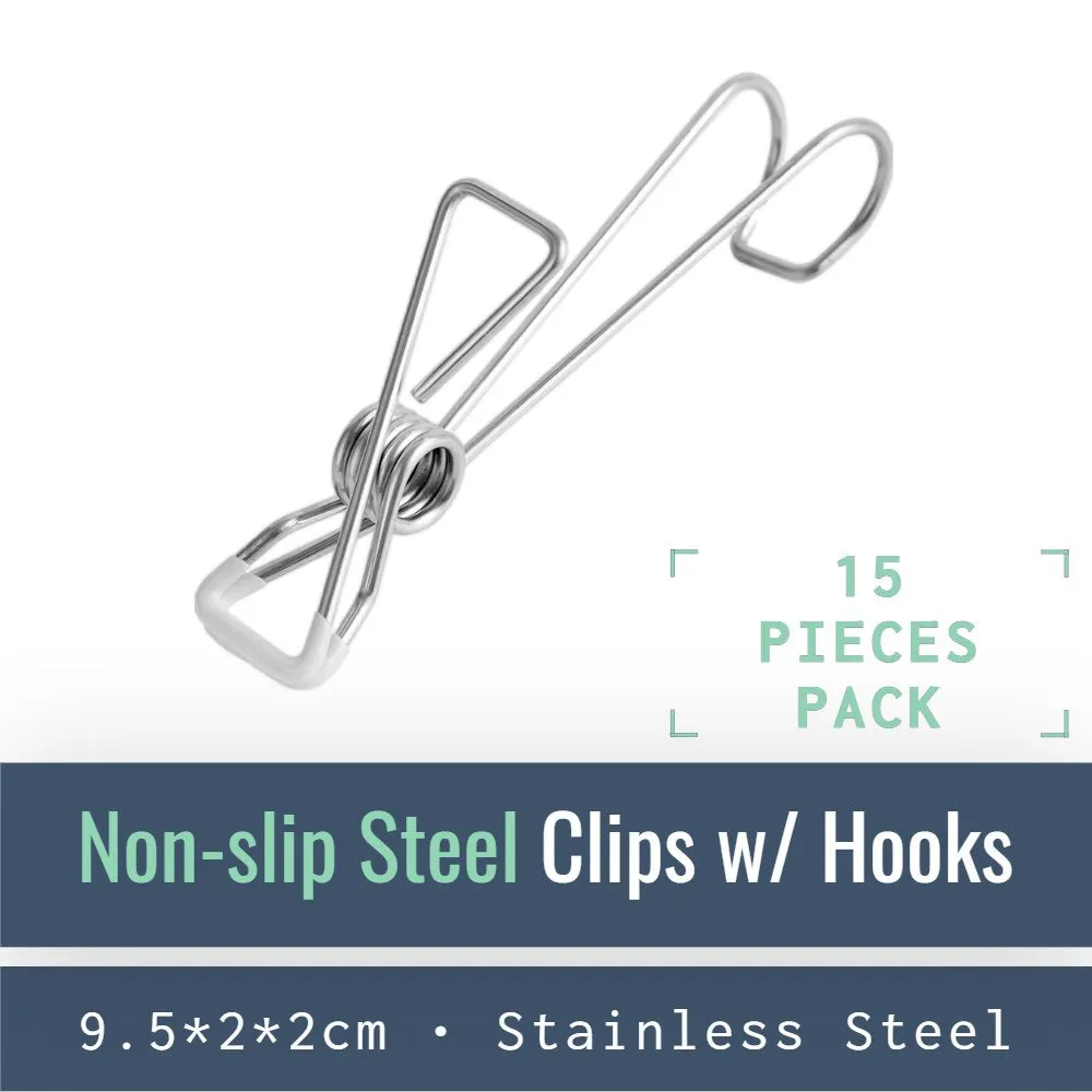 Stainless Steel Clips on Hooks - Firm Grip Wire Clothes Pins