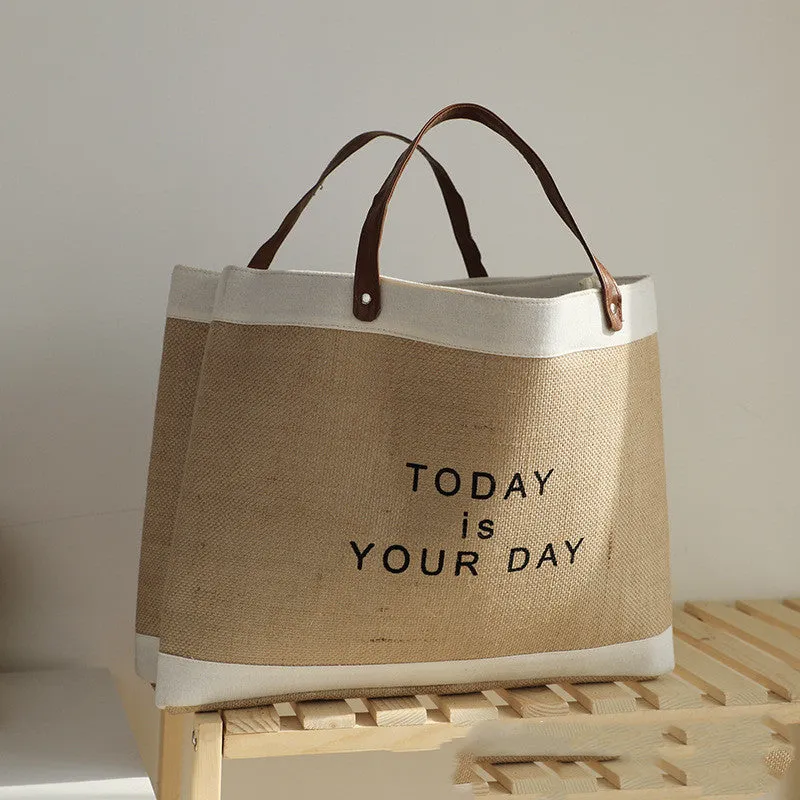Storage Bag Fabric Cotton And Linen Handle Basket