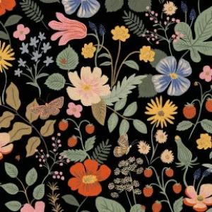 Strawberry Fields - Strawberry Fields - Black Canvas Pigment -- Rifle Paper Co. for Cotton   Steel Fabrics