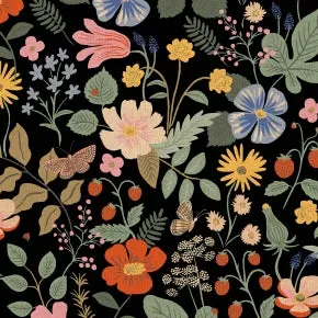 Strawberry Fields - Strawberry Fields - Black Canvas Pigment -- Rifle Paper Co. for Cotton   Steel Fabrics