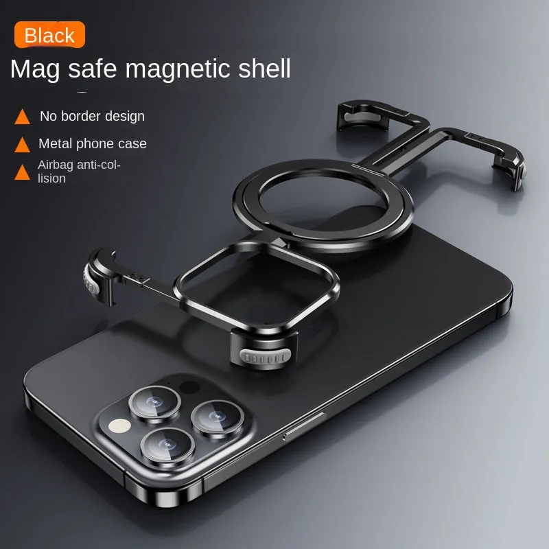 Suitable for iPhone 15 new frameless metal magnetic holder mobile phone case Apple 14 bare metal protective cover