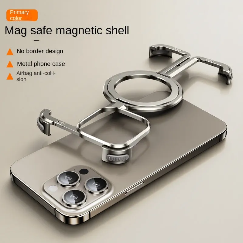 Suitable for iPhone 15 new frameless metal magnetic holder mobile phone case Apple 14 bare metal protective cover
