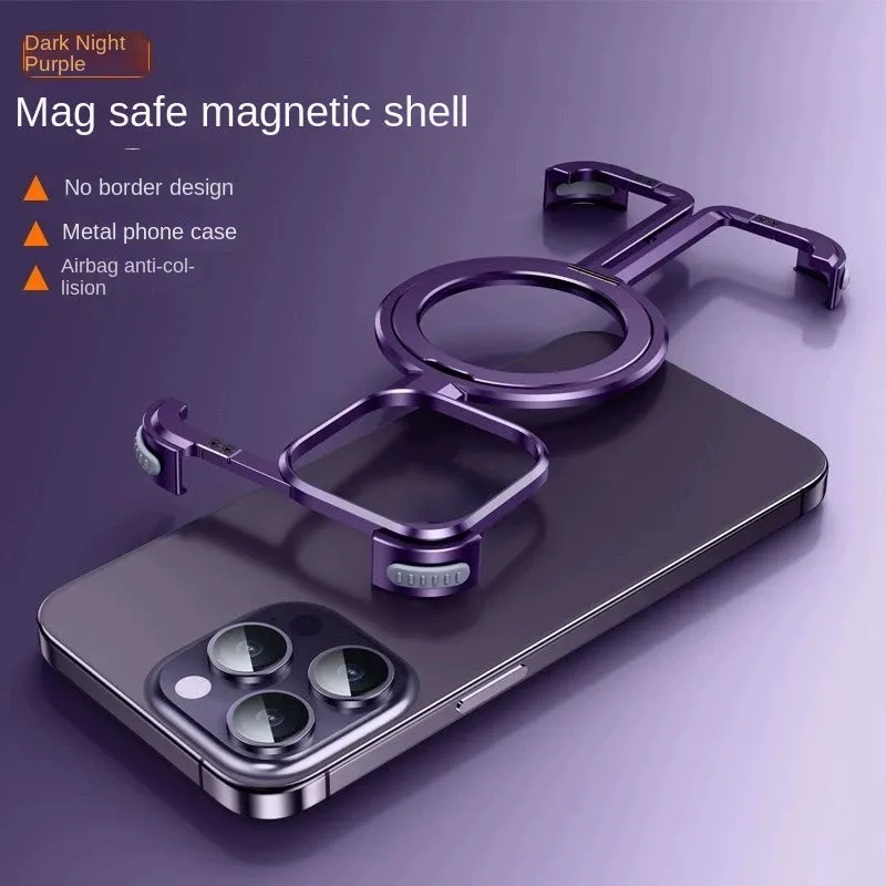 Suitable for iPhone 15 new frameless metal magnetic holder mobile phone case Apple 14 bare metal protective cover