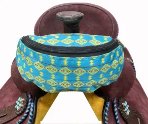 Teal Aztec Print Insulated Nylon Saddle Pouch