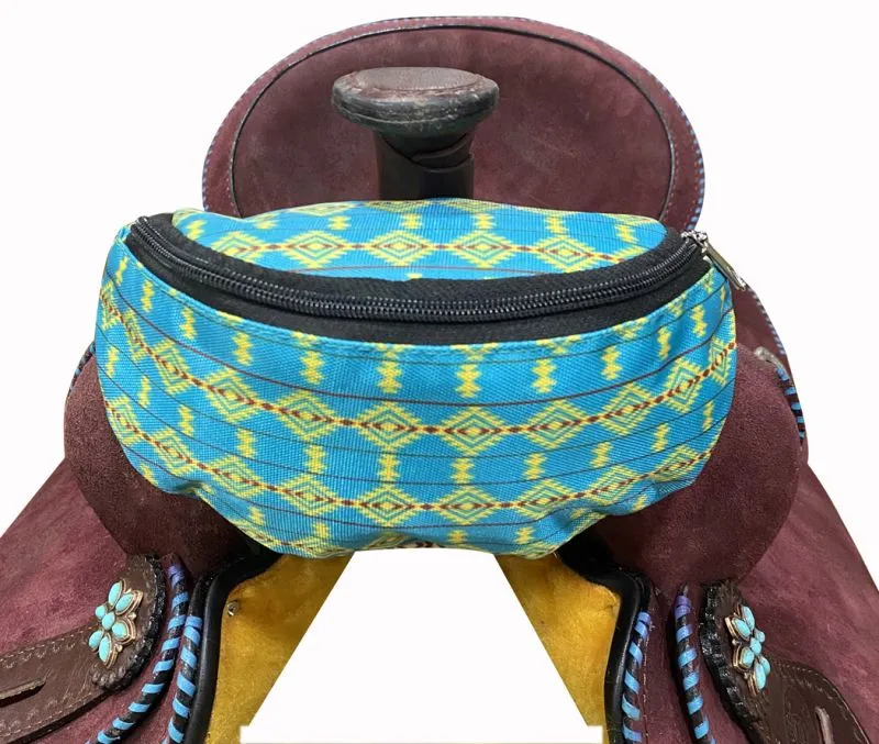Teal Aztec Print Insulated Nylon Saddle Pouch