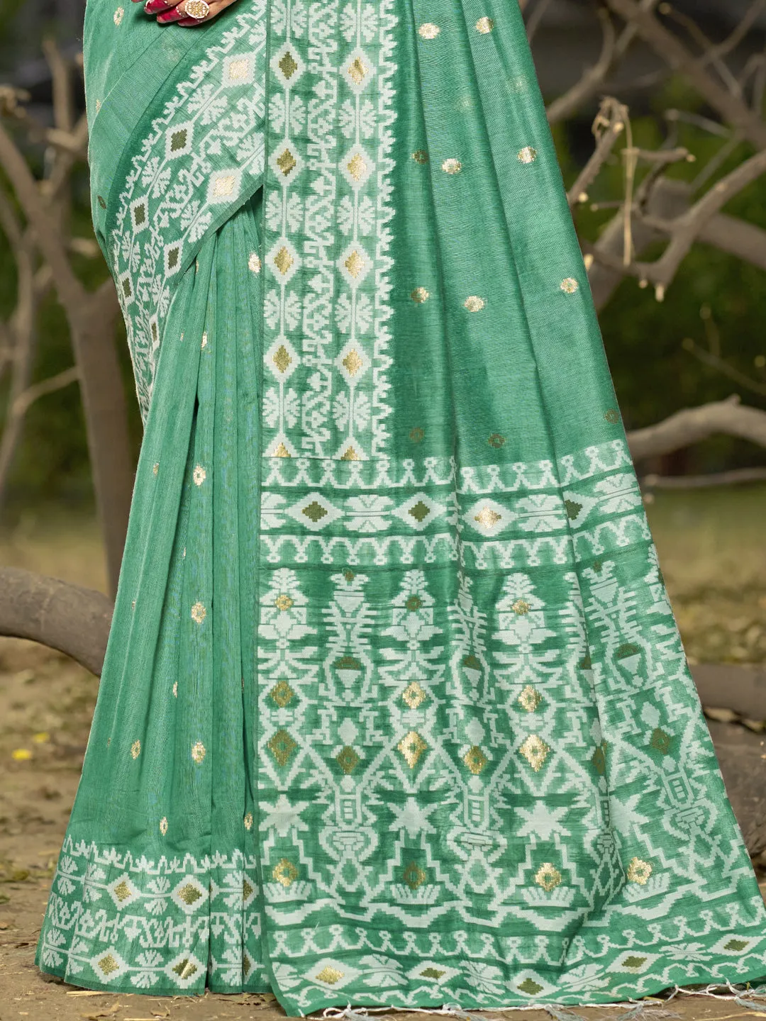 Teal Green Linen Cotton Saree