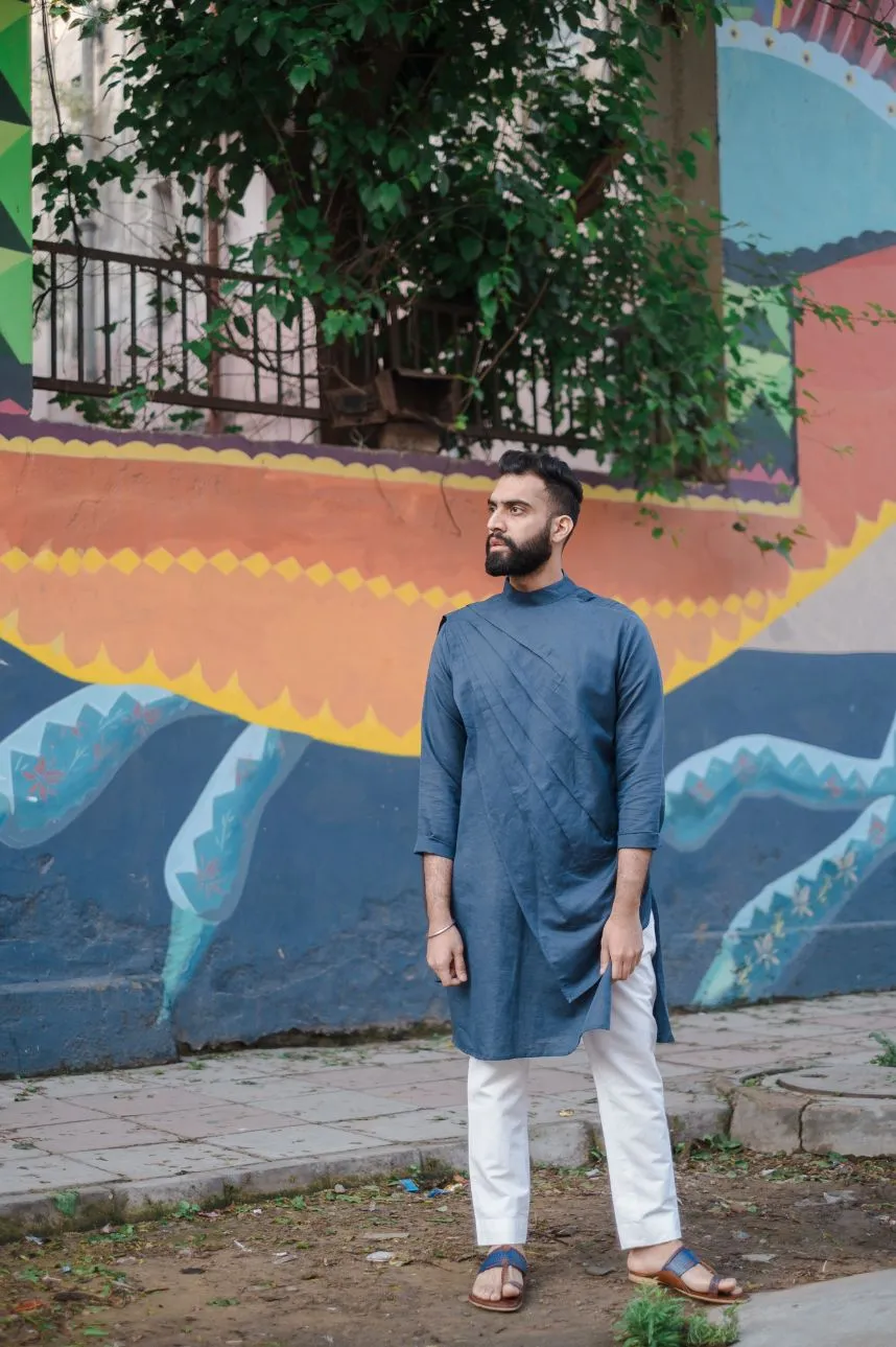 Tejeshwar Sandhoo - Blue Kurta With White Pant Set