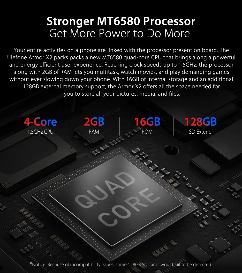 Ulefone Armor X2 5.5 Inch Android 8.1 MT6580 Quad-Core 1.3GHz 2GB RAM 16GB ROM Triple Camera Fingerprint 3G Phablet - Silver