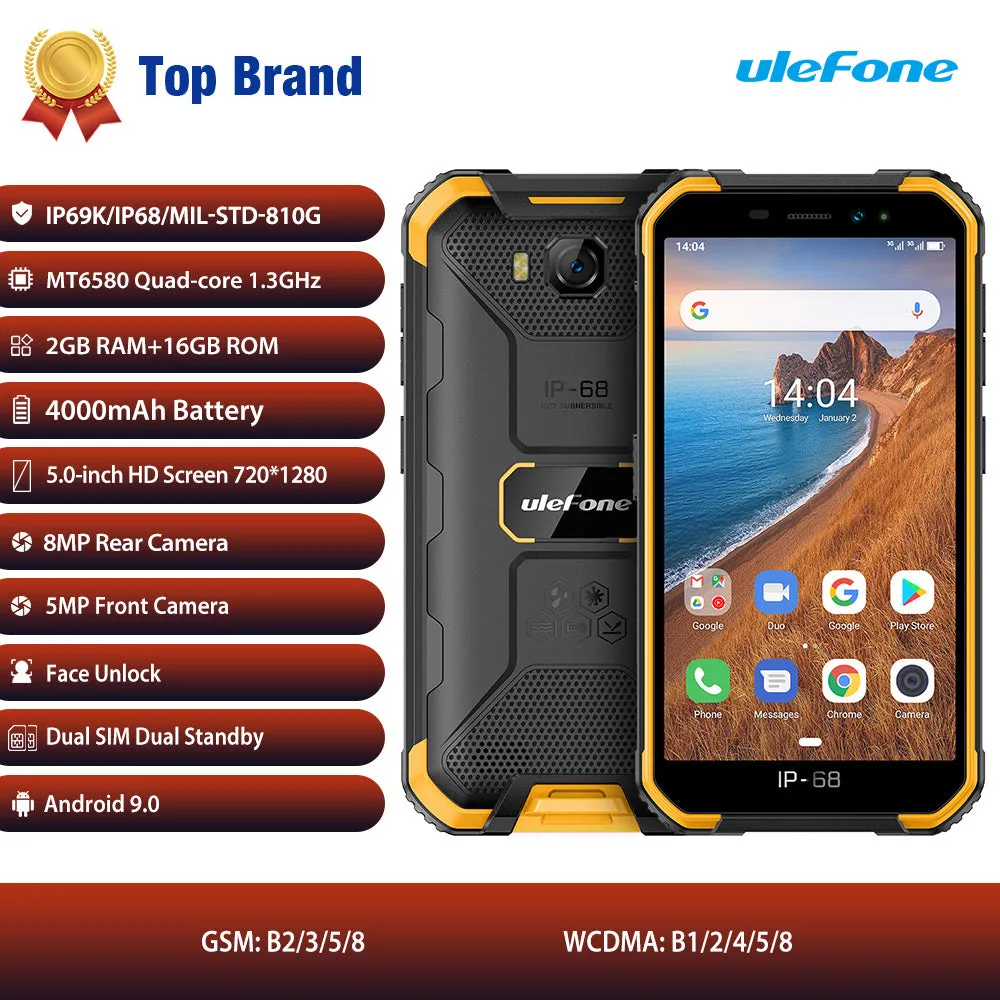 Ulefone Armor X6 Phone 5.0inch HD Screen 2G RAM 16GB ROM Memory 5MP 8MP Camera 4000mAh Battery Android 9.0 OS black