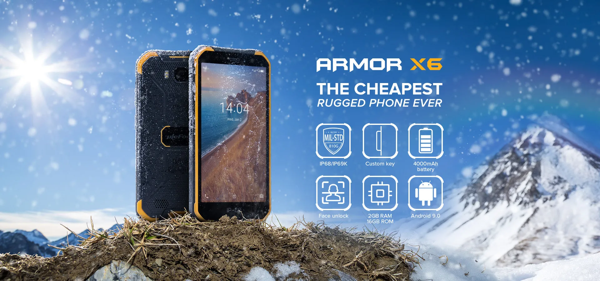 Ulefone Armor X6 Phone 5.0inch HD Screen 2G RAM 16GB ROM Memory 5MP 8MP Camera 4000mAh Battery Android 9.0 OS black