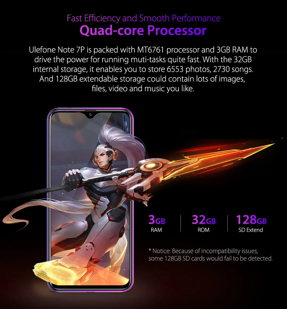 ULEFONE NOTE 7P Quad-core 64-bit 2.0GHz Mobile Phone 6.1-inch HD- in Cell Phone Gold