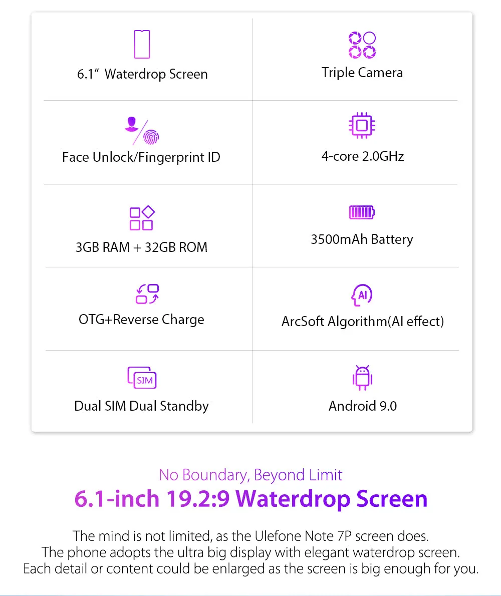 ULEFONE NOTE 7P Quad-core 64-bit 2.0GHz Mobile Phone 6.1-inch HD- in Cell Phone Gold